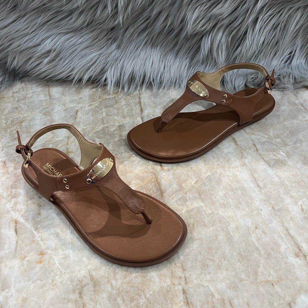 Michael Michael Kors Women's Logo Plate Leather Sandal.